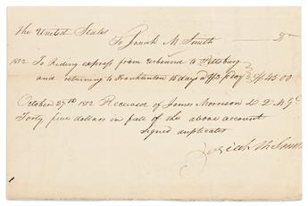 HARRISON, WILLIAM HENRY. Endorsement Signed, Willm Henry Harrison, ordering Lieutenant Quartermaster General James Morrison to pay t